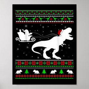 Poster Dinosaure Dinosaure T-rex Chris Père Noël Sleigh