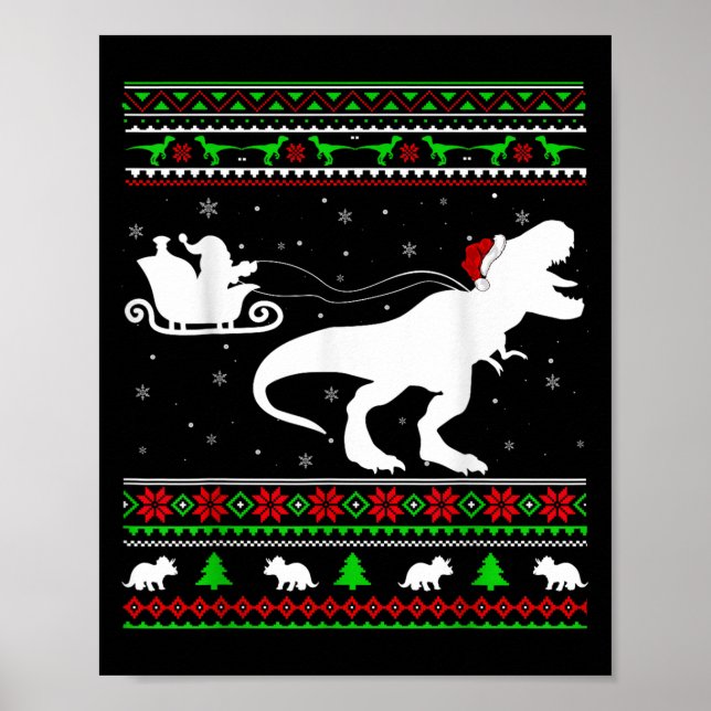 Poster Dinosaure Dinosaure T-rex Chris Père Noël Sleigh (Devant)