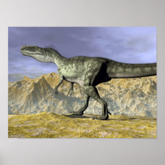 Poster Dinosaure monolophosaurus dans le désert - rendu 3