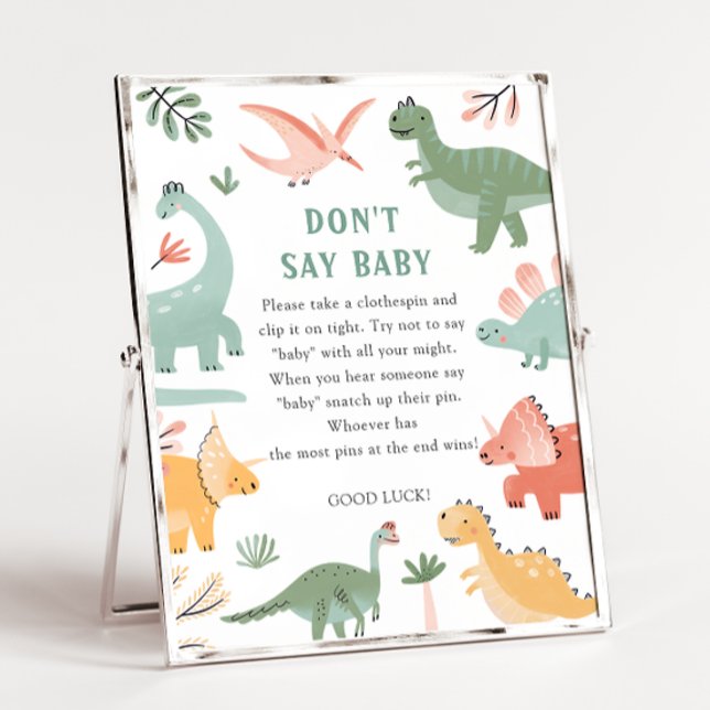 Poster Dinosaure ne dit pas signe bébé (Dinosaur Don't Say Baby Shower Game Sign by Painted Paperie)