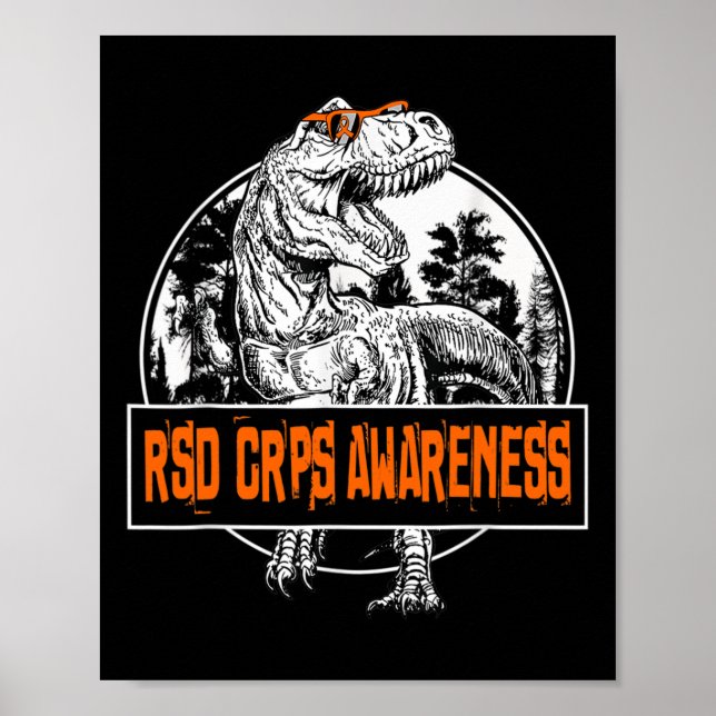 Poster Dinosaure Orange Ribbon de sensibilisation RSD CRP (Devant)