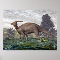 Dinosaure parasaurolophus parmi les gingeniers