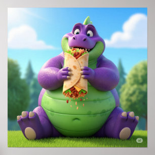 Poster Dinosaure pourpre Profitez d'un Burrito