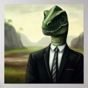 Poster Dinosaure préhistorique Homme d'affaires, Amusant 