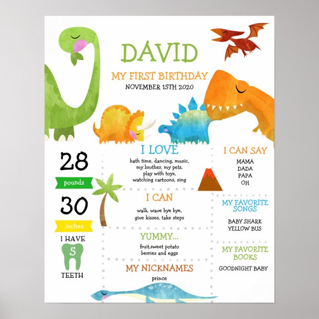 Poster Dinosaure Premier anniversaire Jalon (Devant)