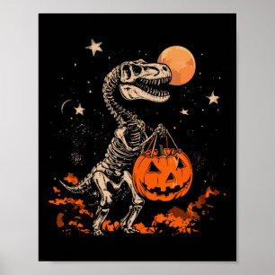 Poster Dinosaure squelette Citrouille effrayant Lune Hall