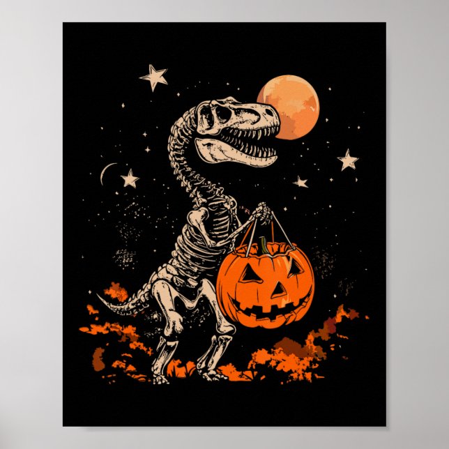 Poster Dinosaure squelette Citrouille effrayant Lune Hall (Devant)