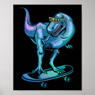 Poster Dinosaure sur skateboard équipement de skateboard 