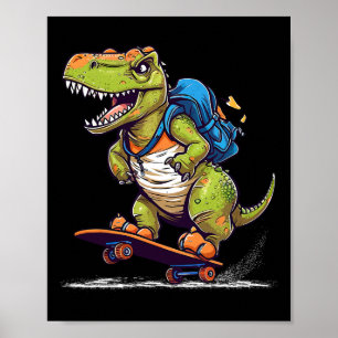 Poster Dinosaure T Rex Skateboard Cool Dinosaure Skateur 