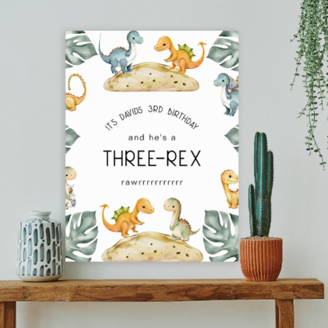 Poster Dinosaure Troisième anniversaire Trois Rex Party (Créateur téléchargé)