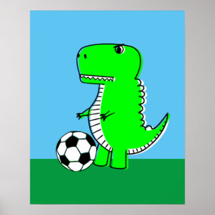 Poster Dinosaure Vert Aime Le Football