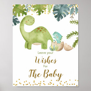 Poster Dinosaure Vert Floral Voeux pour Baby Sign