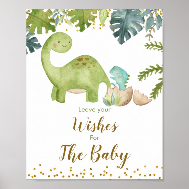 Poster Dinosaure Vert Floral Voeux pour Baby Sign (Devant)