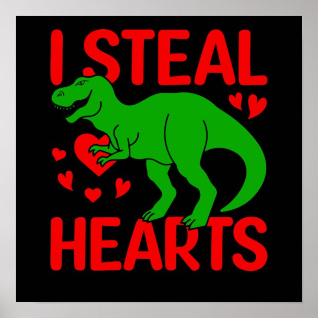Poster Dinosaure Vert Valentine I Voler Coeurs (Devant)