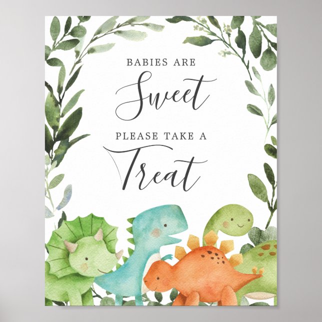Poster Dinosaures Baby shower Les bébés sont signe doux (Devant)