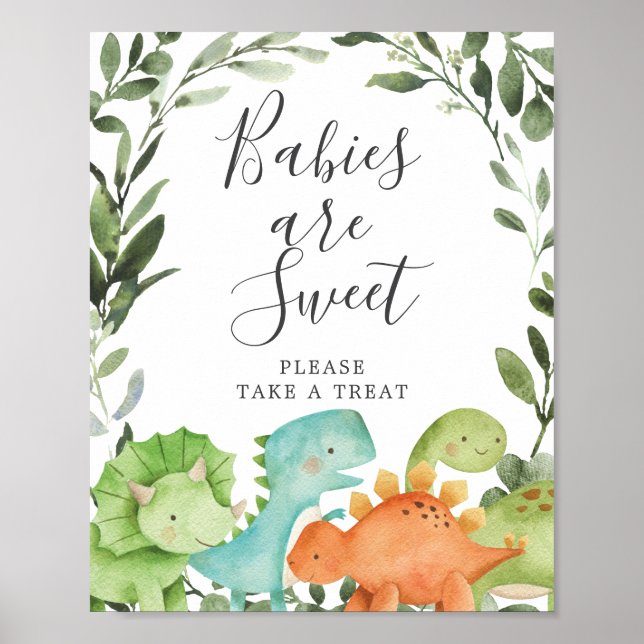 Poster Dinosaures Baby shower Les bébés sont signe doux (Devant)