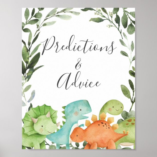 Poster Dinosaures Baby shower Prédictions et conseils (Devant)