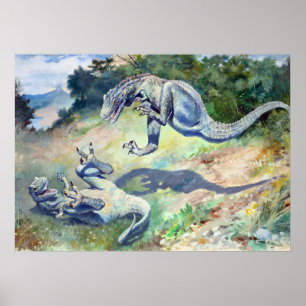 Poster Dinosaures combattants de 1897 par Charles Knight