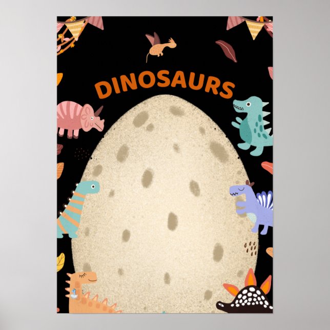 Poster Dinosaures d'aquarelle adorable avec gros Oeuf Din (Devant)
