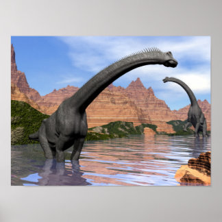 Poster dinosaures de Brachiosaurus dans l'eau - rendu 3D