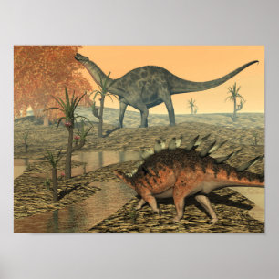 Poster Dinosaures de Dicraeosaurus et de kentrosaurus