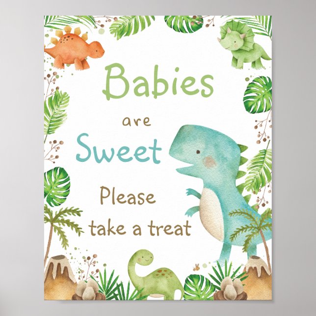 Poster Dinosaures mignonnes Les bébés sont doux Traiter (Devant)