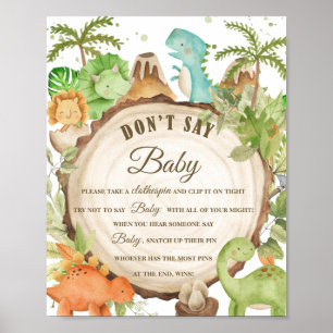Poster Dinosaures mignons Ne pas dire Bébé Clothespin Jeu
