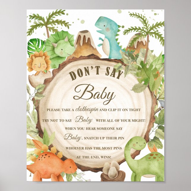Poster Dinosaures mignons Ne pas dire Bébé Clothespin Jeu (Devant)