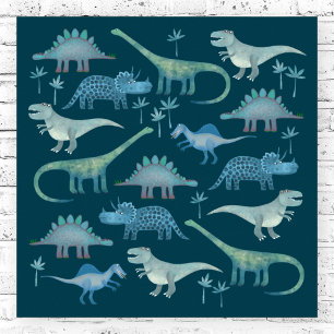 Poster Dinosaures vert foncé