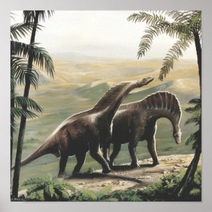 Poster Dinosaures Vintage, Amargasaurus avec Palmiers
