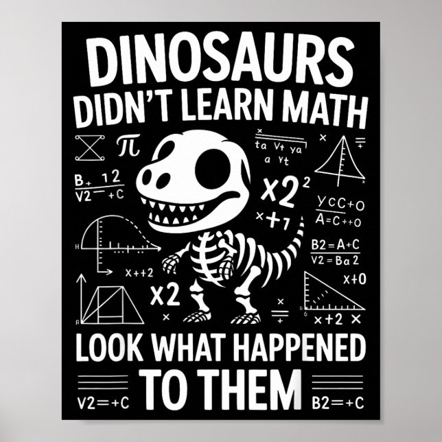 Poster Dinosaurs Didn't Learn Math Funny Math Teacher Stu (Devant)