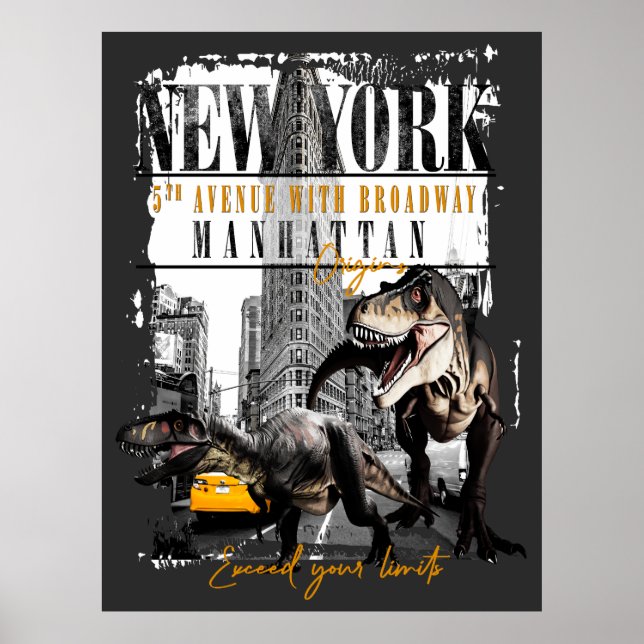 Poster Dinosaurs in Manhattan NYC (Devant)