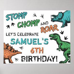 Poster Dinosaurs Stomp Chomp Roar Birthday Party, Any Age