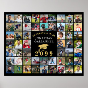 Poster Diplôme 54 Collage de photos Casquette Noir Or