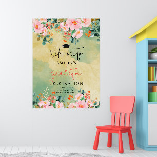 Poster Diplôme botanique floral aquarelle rose marron