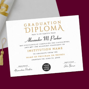 Poster Diplôme Chic Classique Noir Or École Logo 