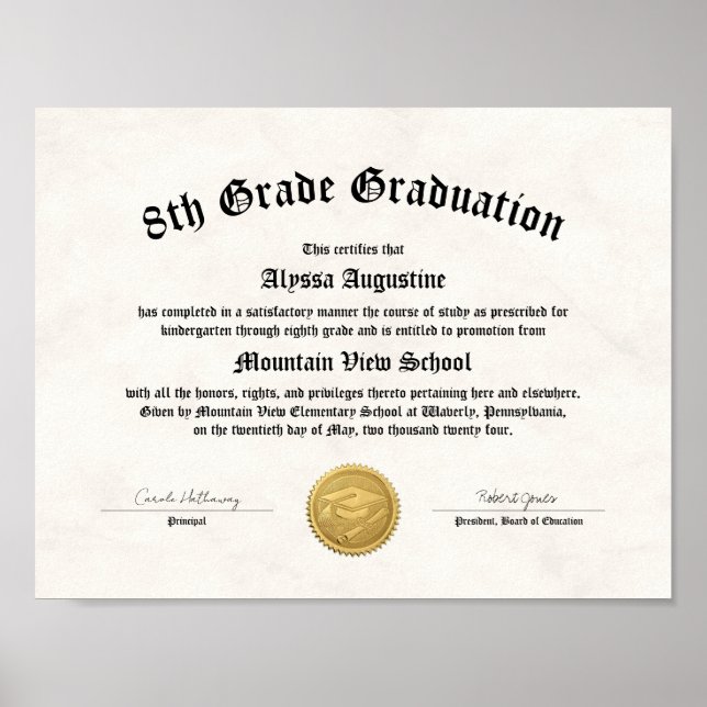 Poster Diplôme de 5e ou 8e année ou de promotion (Devant)