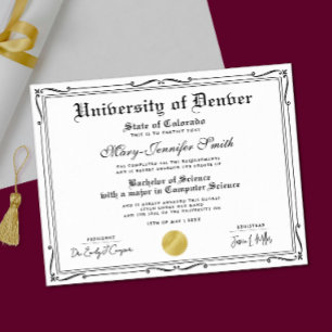 Poster Diplôme de certificat scolaire classique noir et b
