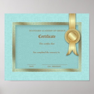 Poster Diplôme de grade Certificat Clefs grecques Cadre O