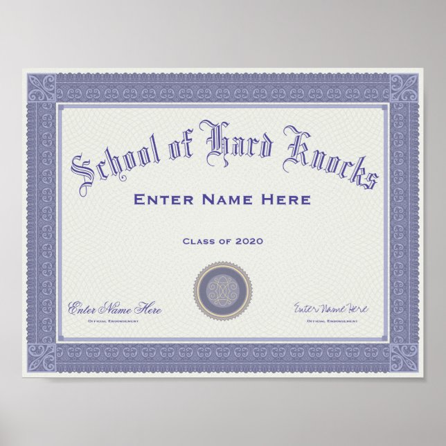 Poster Diplôme de l'école de hard Knocks (Devant)