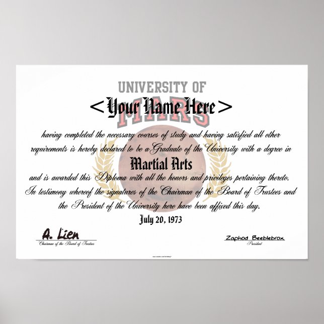 Poster Diplôme de l'Université de Mars (Devant)