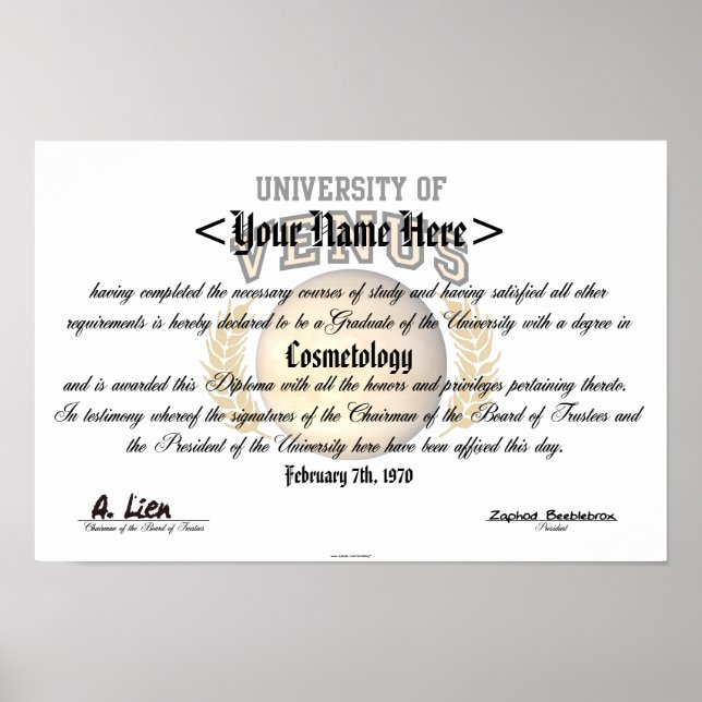 Poster Diplôme de l'Université de Vénus (Devant)