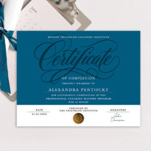 Poster Diplôme de reconnaissance de certificat bleu marin