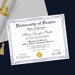 Poster Diplôme d'École Authentique Simple Bleu Noir Gradu
