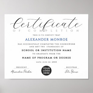 Poster Diplôme Numérique de Certificat Élégant Noir Bleu