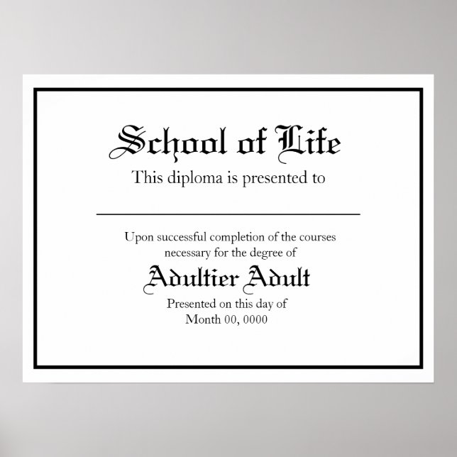 Poster Diplôme parodique de l'école de vie (Devant)