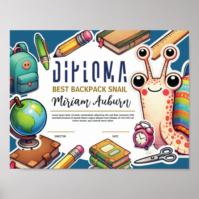 Poster Diplôme pour enfants personnalisable - Amusant et  (Devant)