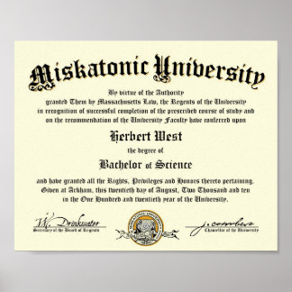 Poster Diplôme universitaire miskatonique