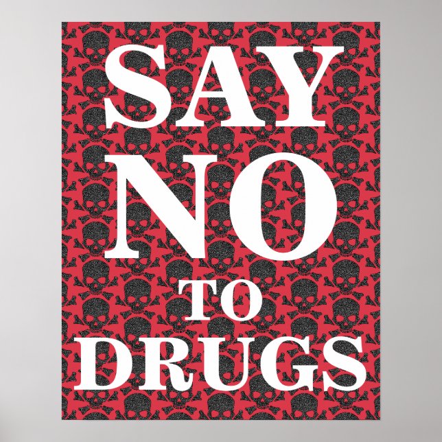 Poster Dire non aux drogues avec des crânes et des pilule (Devant)