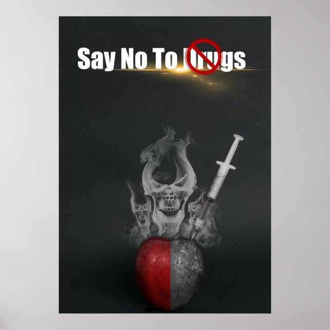 Poster Dire Non Aux Drogues Blanche Rouge Toxicomanie (Devant)